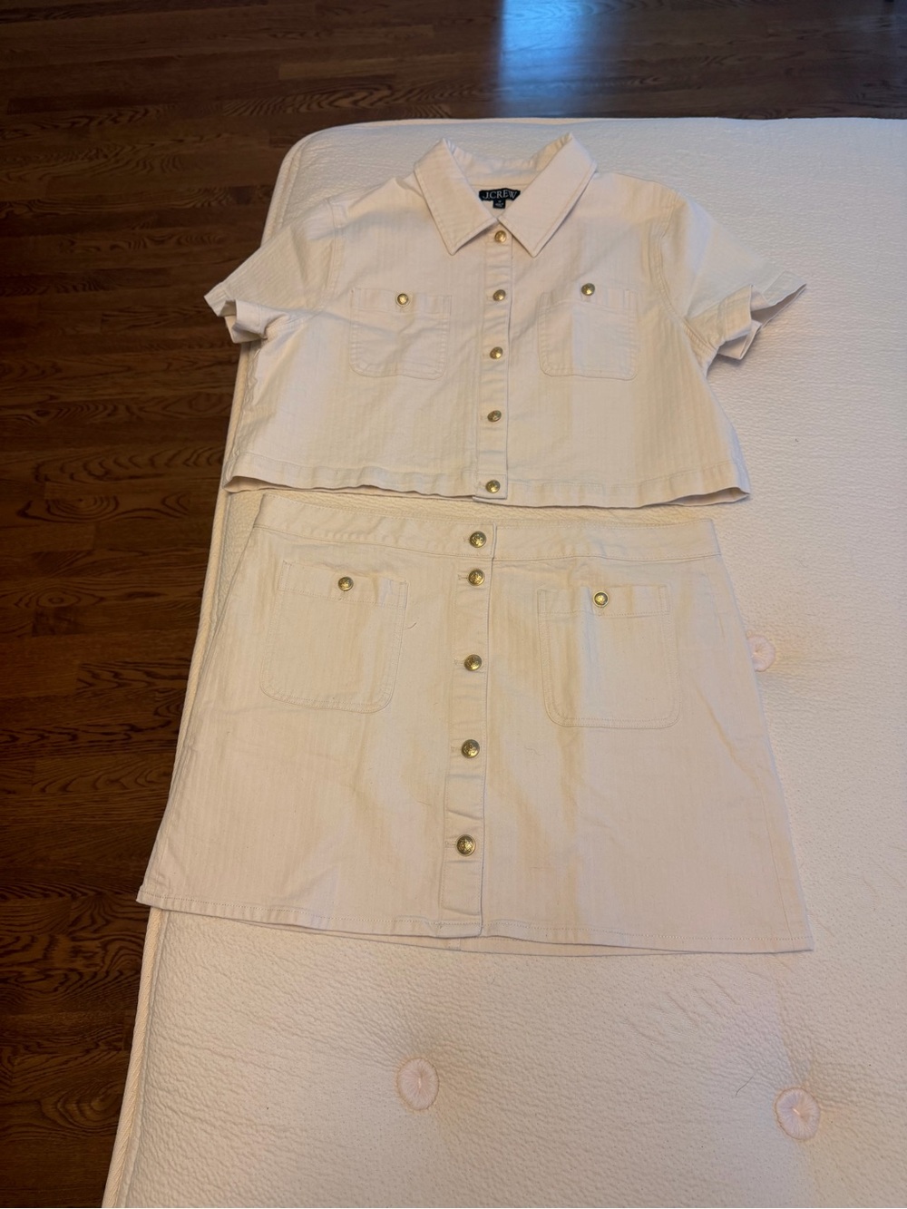 JCrew - Button-Front Cream Two-Piece Top & Skirt Set